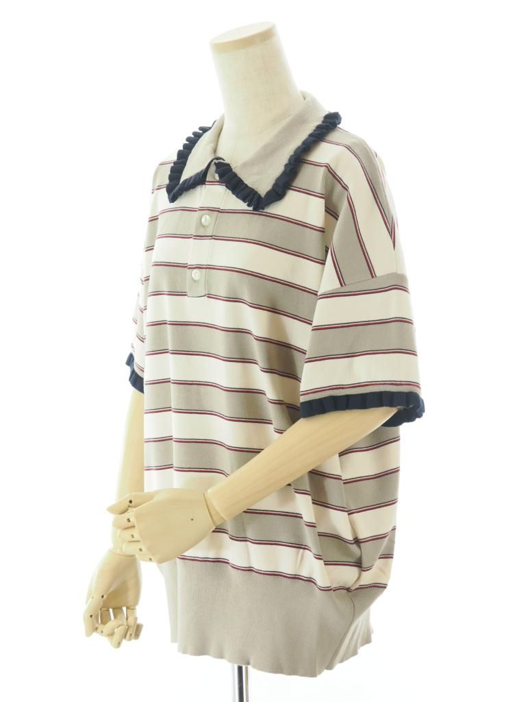 Rhodolirion ロドリリオン - Frill Polo Sweater フリルポロセーター - Beige
