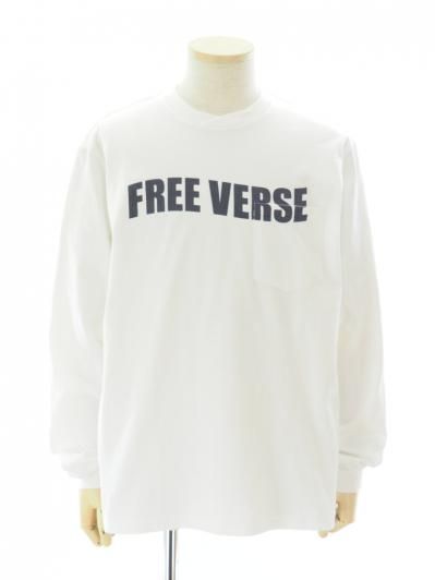 Engineered Garments エンジンニアドガーメンツ - Printed Cross Crew Neck L/S Tshirt - Free Verse - White
