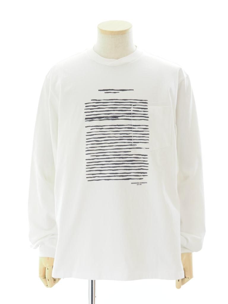 Engineered Garments エンジンニアドガーメンツ - Printed Cross Crew Neck L/S Tshirt - Book - White