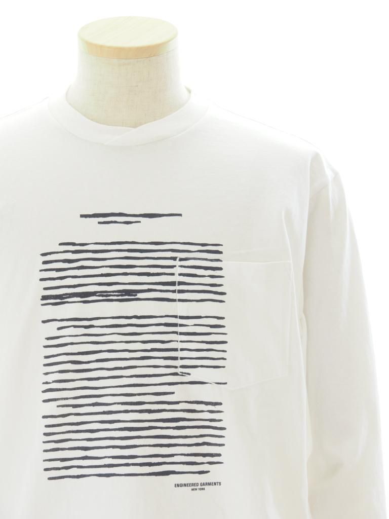 Engineered Garments エンジンニアドガーメンツ - Printed Cross Crew Neck L/S Tshirt - Book - White