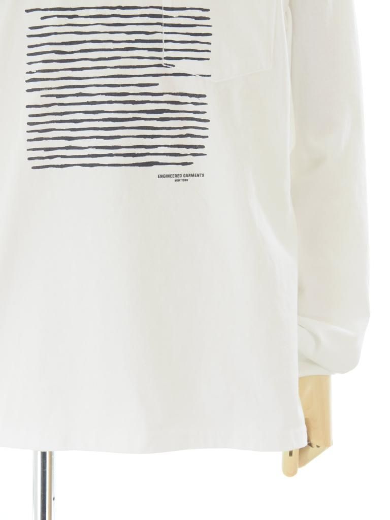 Engineered Garments エンジンニアドガーメンツ - Printed Cross Crew Neck L/S Tshirt - Book - White