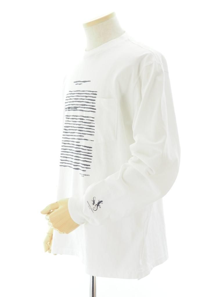 Engineered Garments エンジンニアドガーメンツ - Printed Cross Crew Neck L/S Tshirt - Book - White