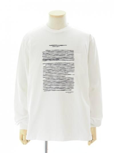 Engineered Garments エンジンニアドガーメンツ - Printed Cross Crew Neck L/S Tshirt - Book - White