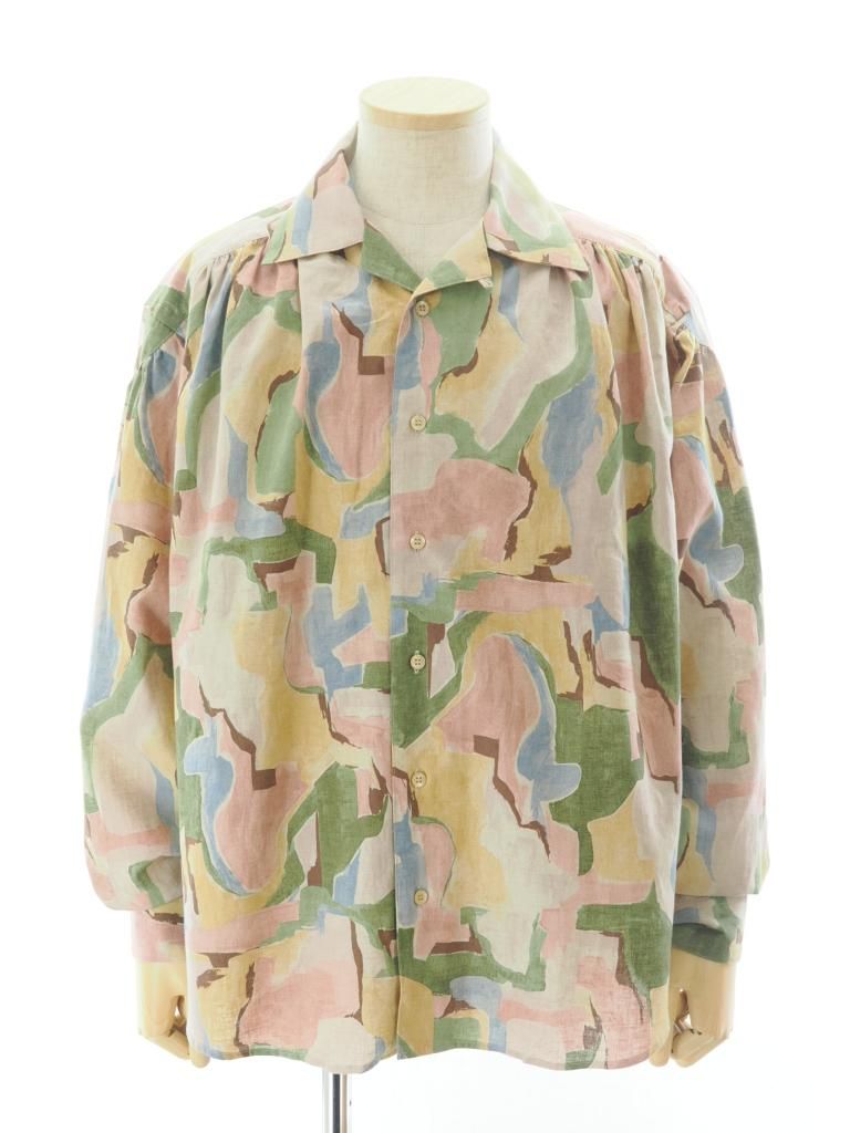 AiE エーアイイー - Painter Shirt ペインターシャツ - Abstract Printed L/C Cloth - Pink / Beige