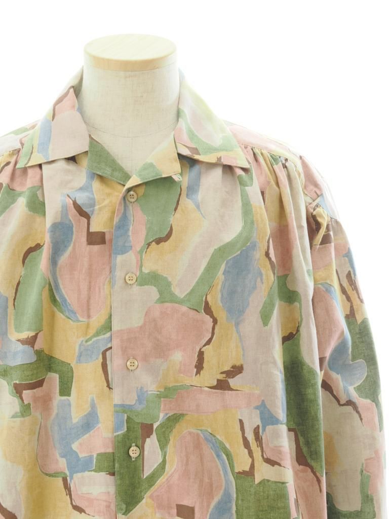 AiE エーアイイー - Painter Shirt ペインターシャツ - Abstract Printed L/C Cloth - Pink / Beige