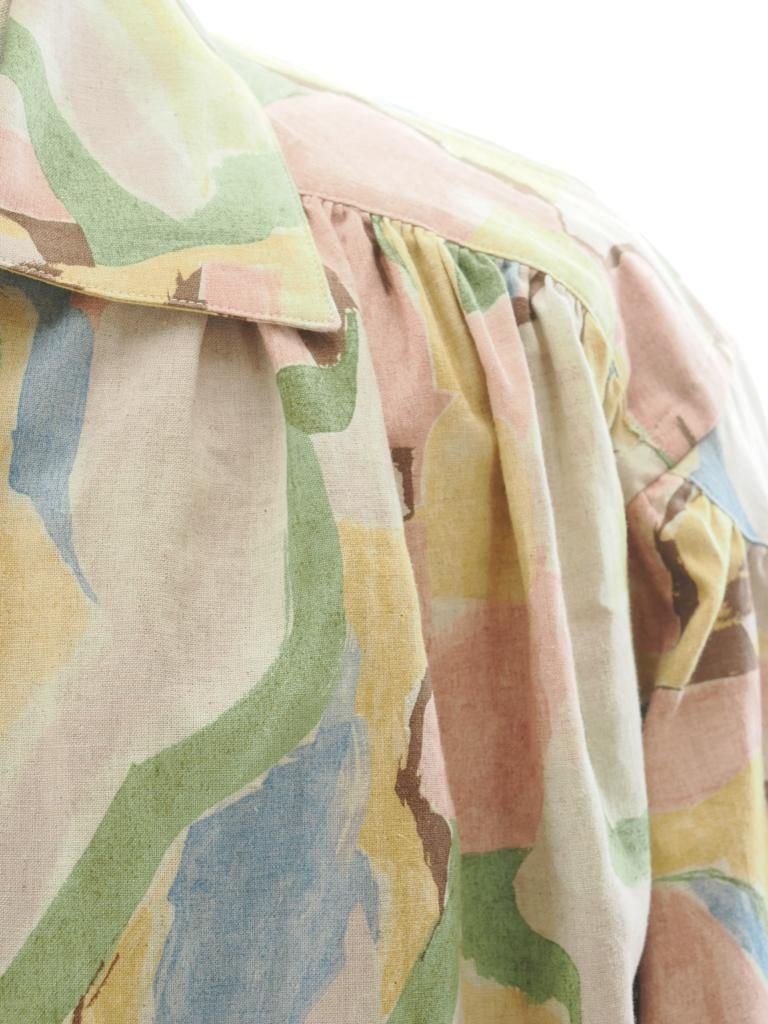 AiE エーアイイー - Painter Shirt ペインターシャツ - Abstract Printed L/C Cloth - Pink / Beige