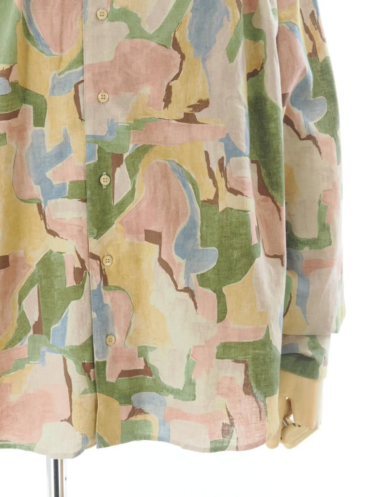 AiE エーアイイー - Painter Shirt ペインターシャツ - Abstract Printed L/C Cloth - Pink / Beige