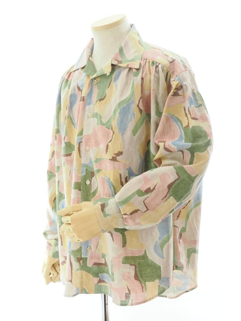 AiE エーアイイー - Painter Shirt ペインターシャツ - Abstract Printed L/C Cloth - Pink / Beige