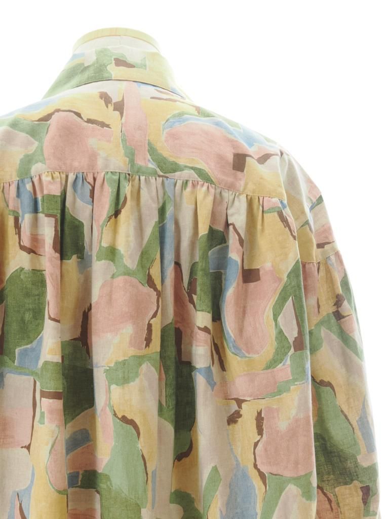 AiE エーアイイー - Painter Shirt ペインターシャツ - Abstract Printed L/C Cloth - Pink / Beige