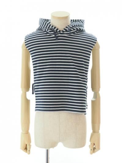Engineered Garments エンジンニアドガーメンツ - Hooded Interliner - PC Stripe Jersey - Navy / White