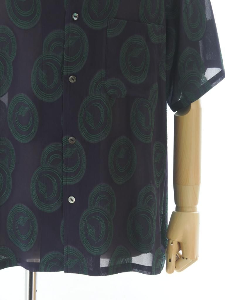 Needles ニードルズ - Italian Collar S/S Shirt イタリアンカラーショートスリーブシャツ - R/PE Ring Cut Jq - Purple / Green