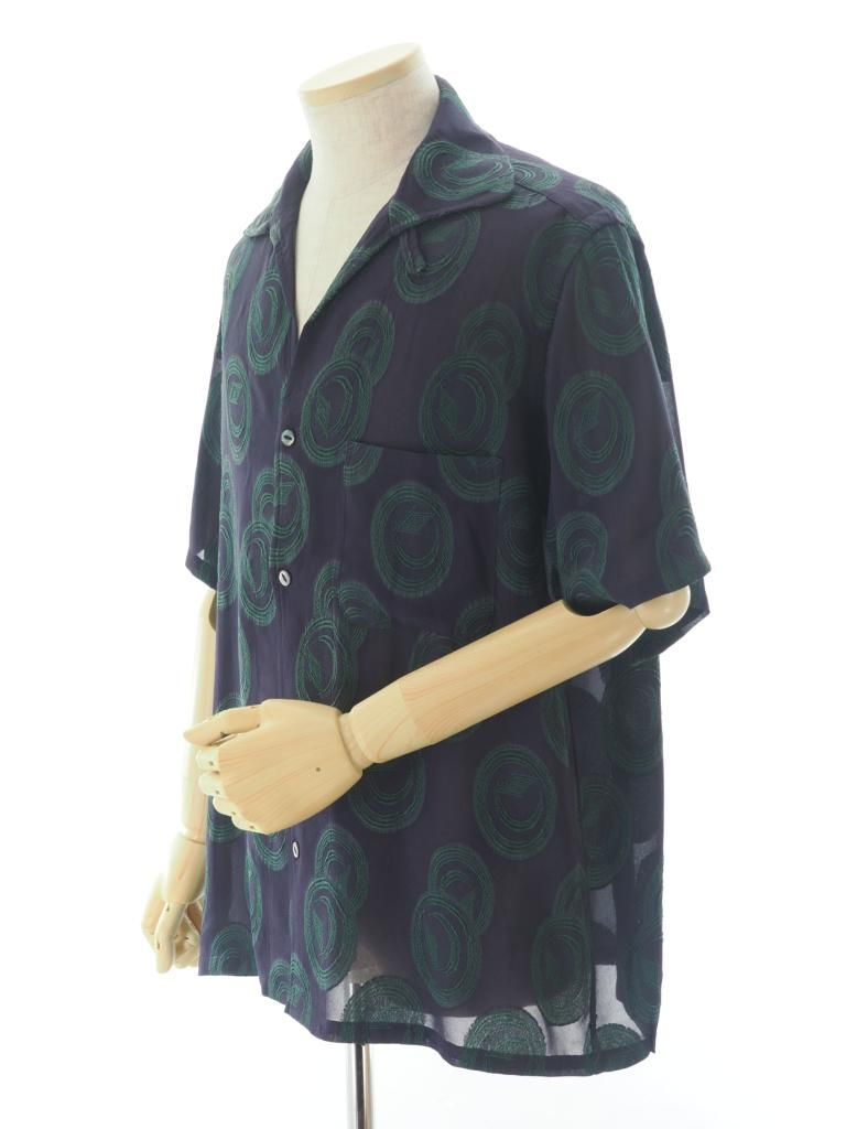 Needles ニードルズ - Italian Collar S/S Shirt イタリアンカラーショートスリーブシャツ - R/PE Ring Cut Jq - Purple / Green