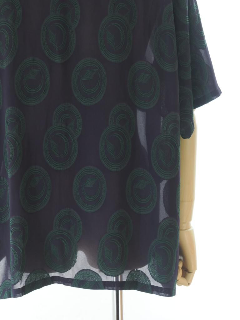 Needles ニードルズ - Italian Collar S/S Shirt イタリアンカラーショートスリーブシャツ - R/PE Ring Cut Jq - Purple / Green