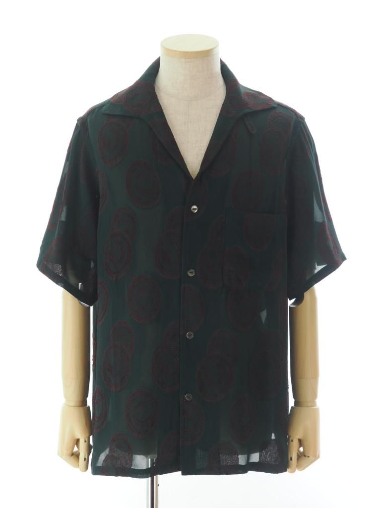 Needles ニードルズ - Italian Collar S/S Shirt イタリアンカラーショートスリーブシャツ - R/PE Ring Cut Jq - Green / Bordeaux