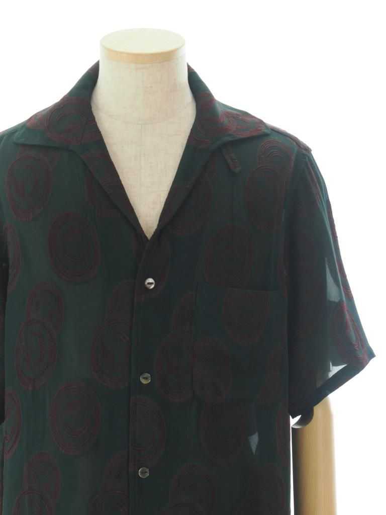 Needles ニードルズ - Italian Collar S/S Shirt イタリアンカラーショートスリーブシャツ - R/PE Ring Cut Jq - Green / Bordeaux