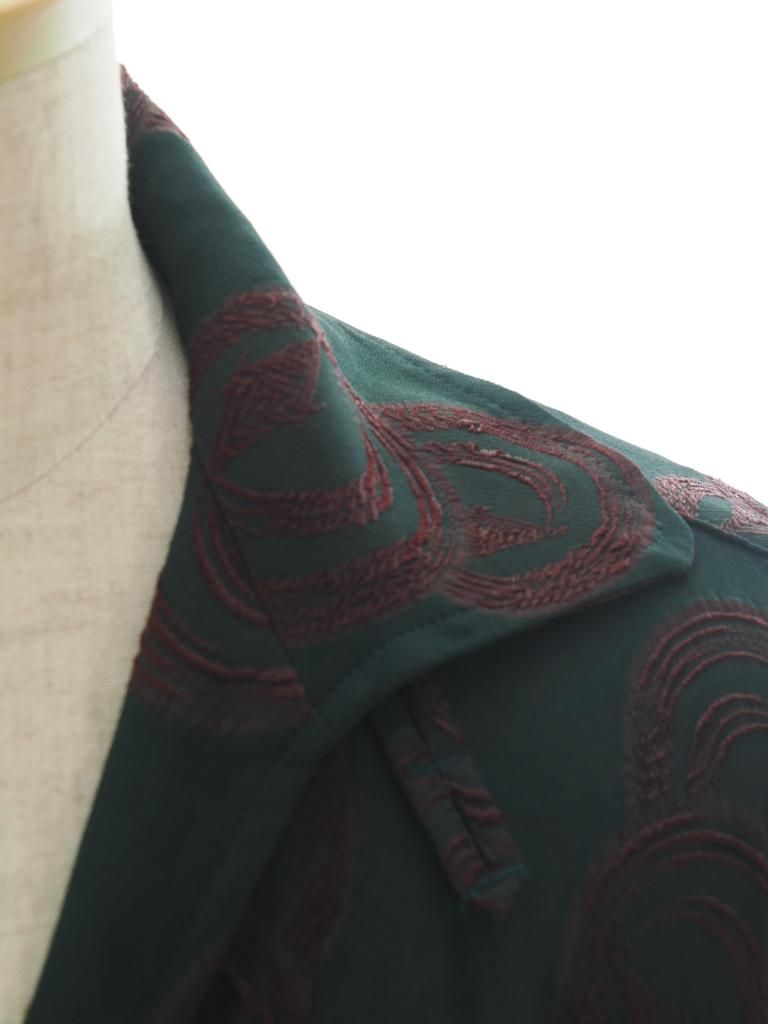 Needles ニードルズ - Italian Collar S/S Shirt イタリアンカラーショートスリーブシャツ - R/PE Ring Cut Jq - Green / Bordeaux