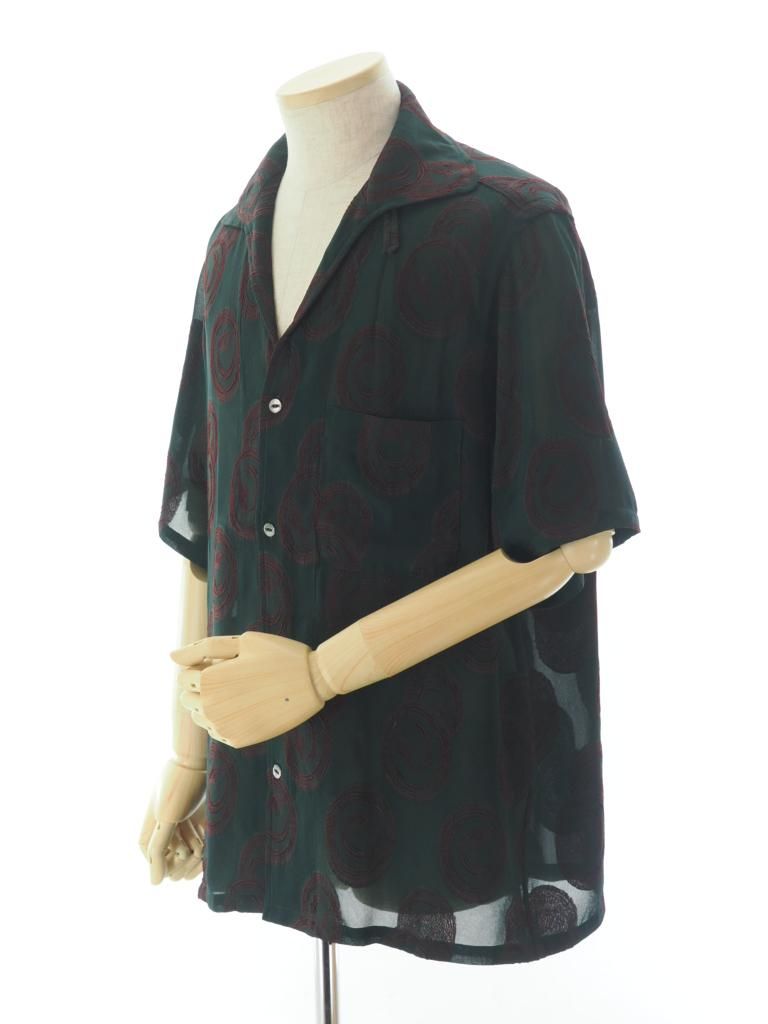 Needles ニードルズ - Italian Collar S/S Shirt イタリアンカラーショートスリーブシャツ - R/PE Ring Cut Jq - Green / Bordeaux