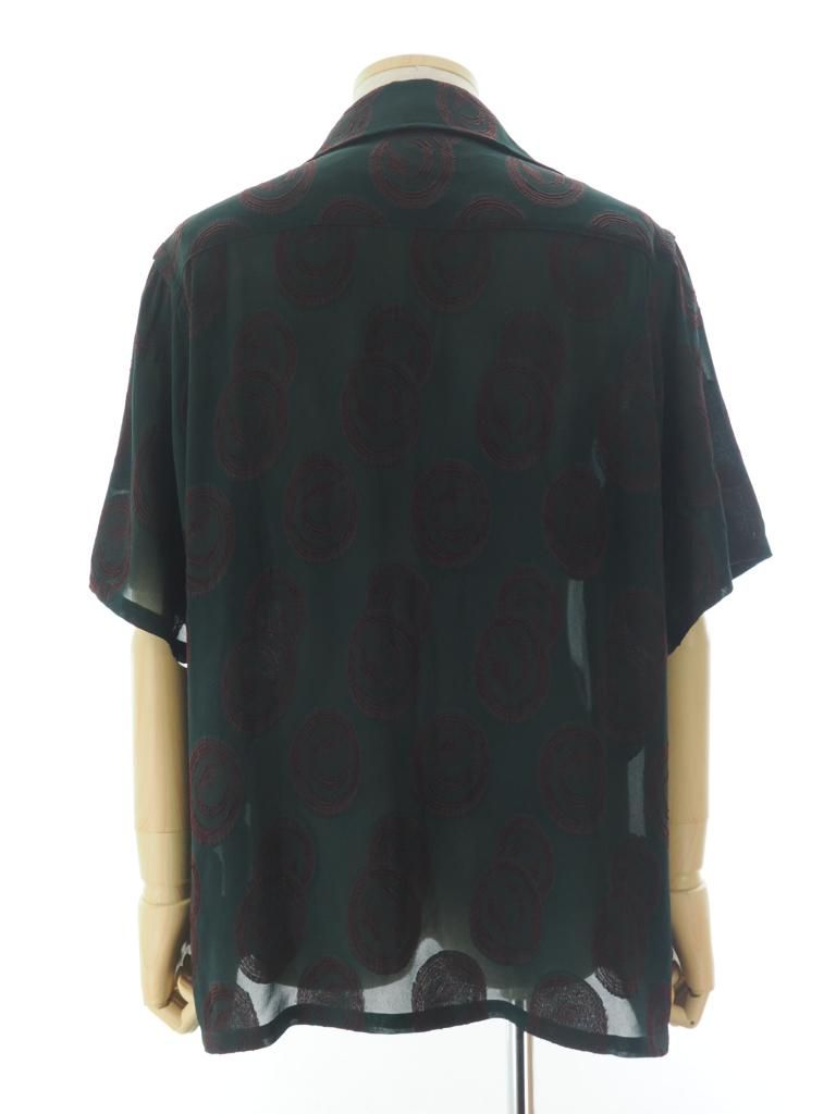 Needles ニードルズ - Italian Collar S/S Shirt イタリアンカラーショートスリーブシャツ - R/PE Ring Cut Jq - Green / Bordeaux