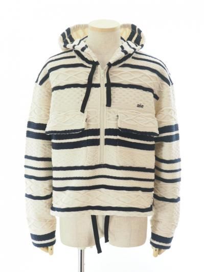 AiE エーアイイー - SPO Hoody エスピーオーフーディ - Cable Jacquard Jersey - Navy