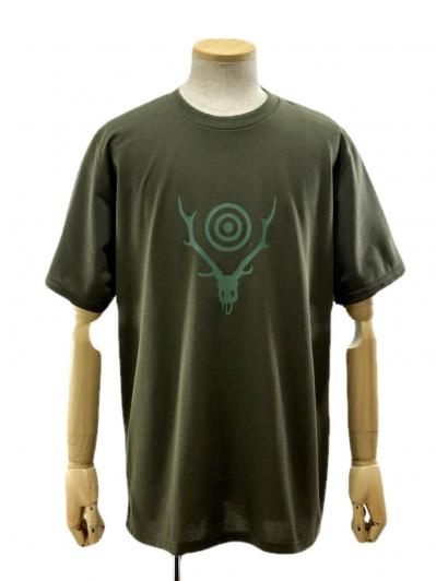 South2 West8 サウスツーウエストエイト - S/S Crew Neck Tee ショートスリーブクルーネックティーシャツ- Skull＆Target -Olive