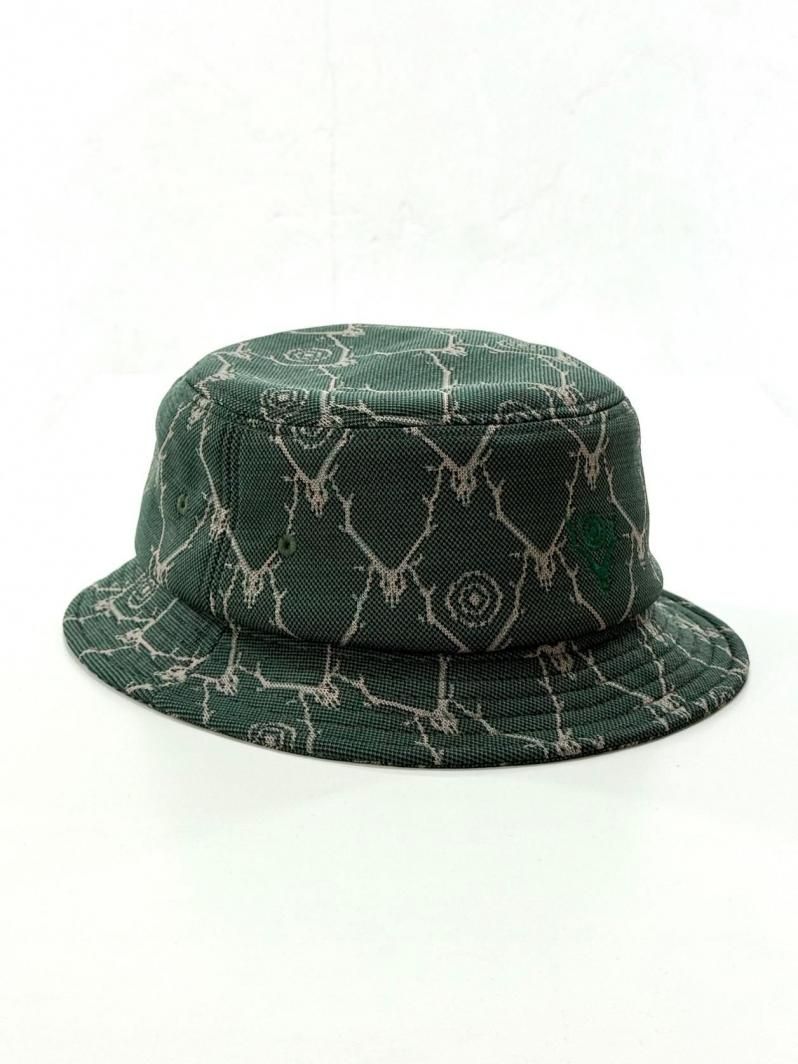 South2 West8 サウスツーウエストエイト - Bucket Hat バケットハット - Poly Jacquard - Skull＆Target - Green