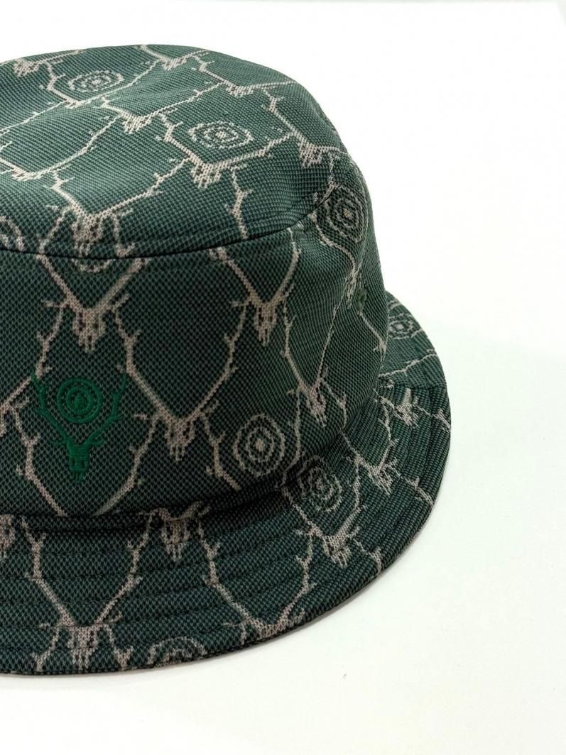 South2 West8 サウスツーウエストエイト - Bucket Hat バケットハット - Poly Jacquard - Skull＆Target - Green