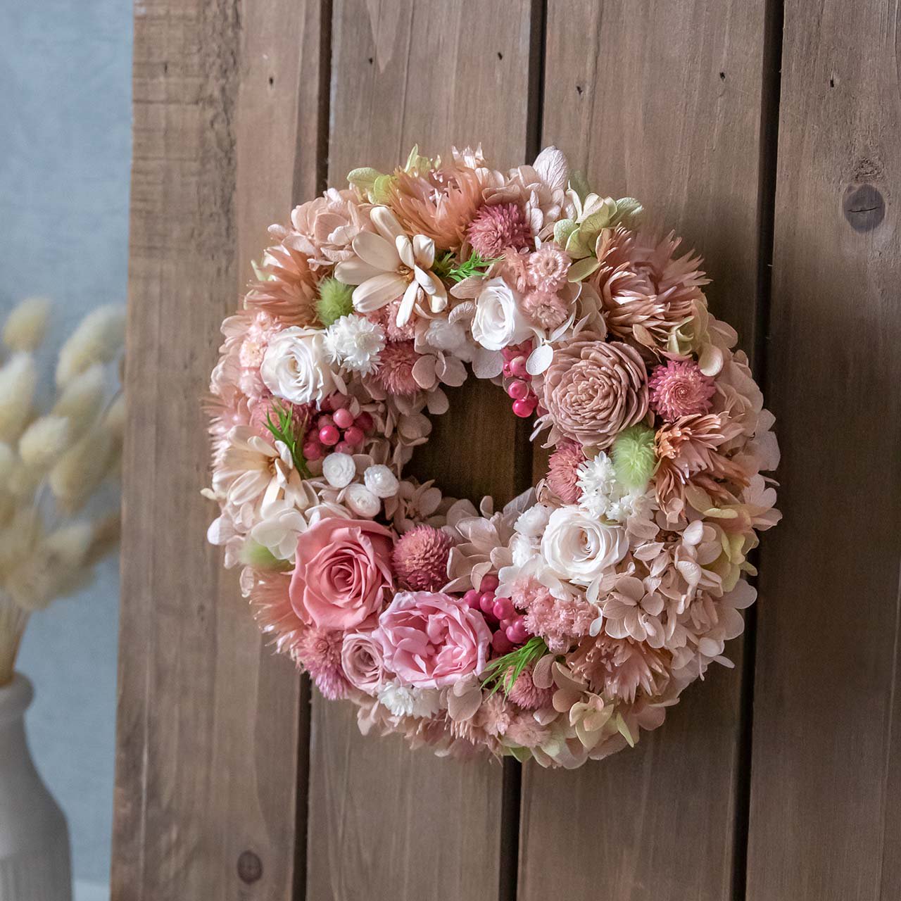 Pink Beige Wreath（ピンクベージュリース ギフトボックス付き）の画像