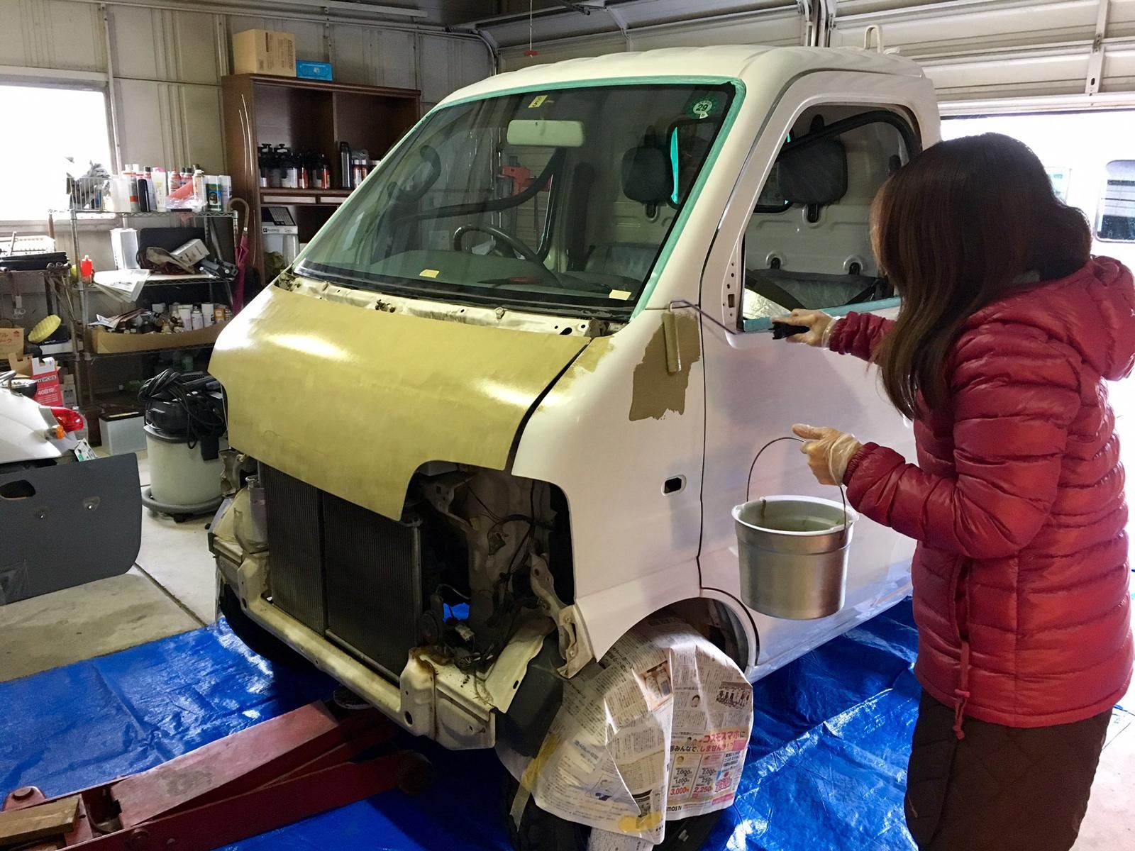 スズキ キャリイトラックをローデシアブラウンで全塗装！ - 刷毛