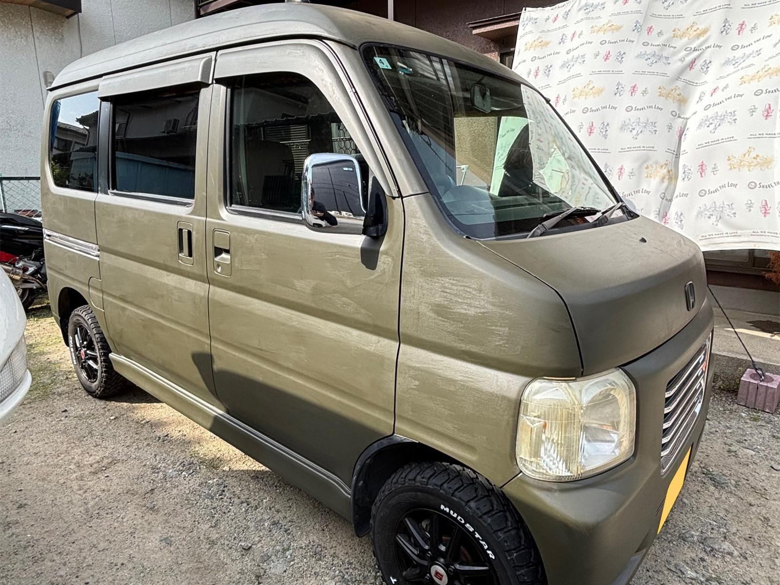 タカラ塗料　オリーブドラブ　未使用　4kg ホンダ バモスホビオをオリーブドラブでオールペン！ - 刷毛