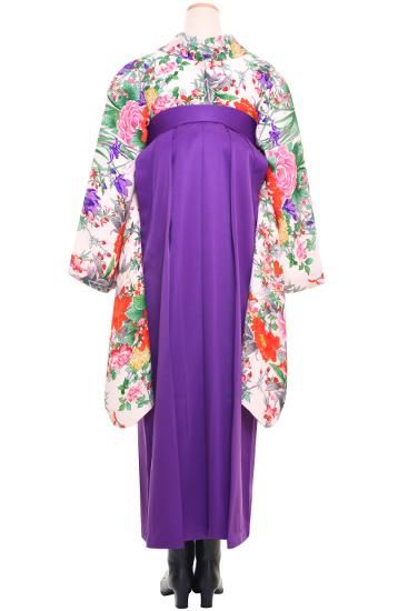 アンティーク紫に百花繚乱着物単品 アンティーク紫色に花薬玉の着物とミニだらり帯 アンティーク紫