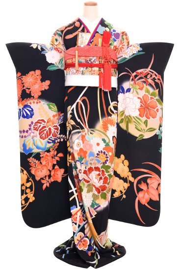 婚礼 花嫁 引き振袖 アンティーク振袖レンタル ☆ 【黒薬玉】 - antique kimono colette