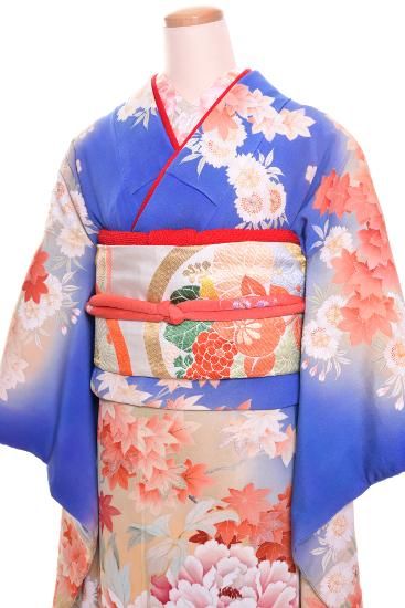 成人式 アンティーク着物レンタル【ぼかし青牡丹】SF24-1 成人式 アンティーク着物レンタル【ぼかし青牡丹】SF24-1