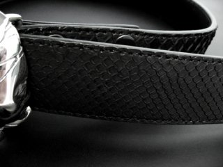 【TRANSCORE】 Black Python Leather Belt