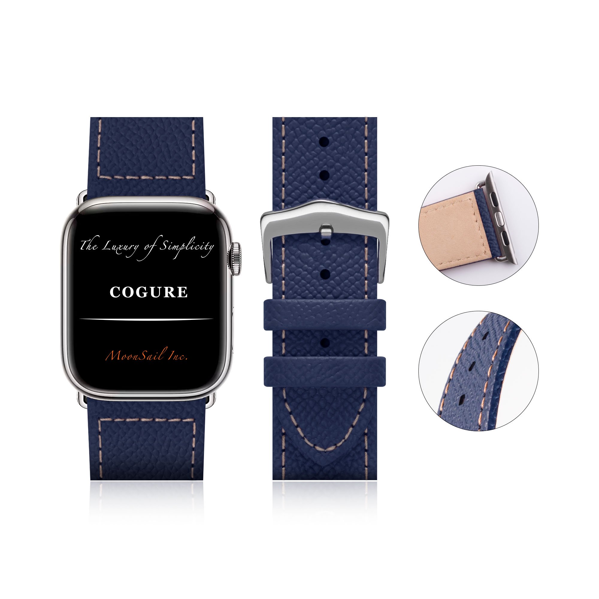 COGURE Apple Watch ヨーロピアンエンボスレザーバンド Navy