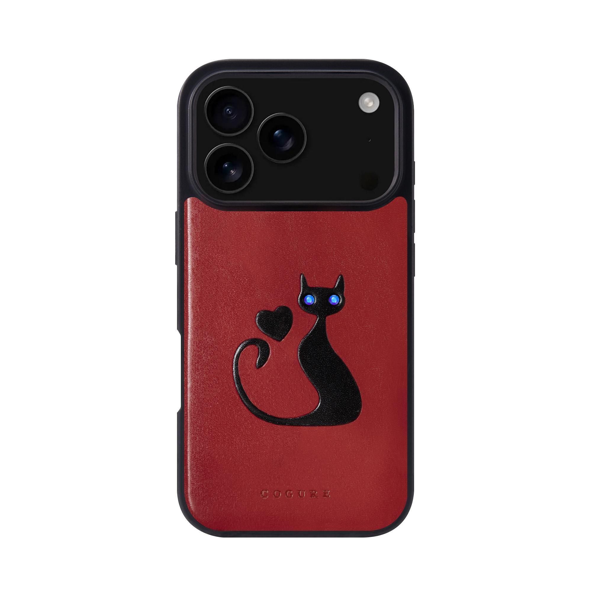 COTCatB iPhone 17 Pro ケース | 猫柄 サドルレザー & ダイヤモンド