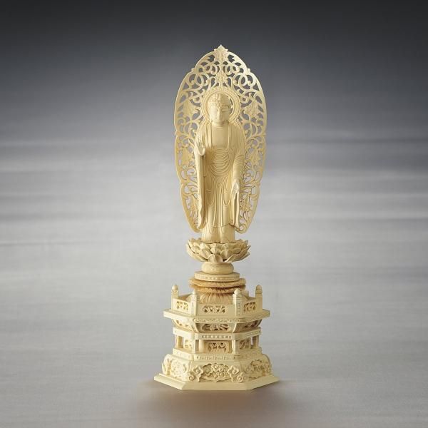 仏像 掛図 金色装飾 布製（仏教 たくましい 掛図 三尊佛）