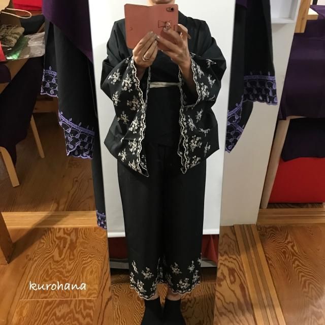 Club藤☆長襦袢 黒地 無地染 カジュアル着物 御仕立上り(3371 Club藤☆長襦袢 黒地 無地染 カジュアル着物 御仕立上り(3371