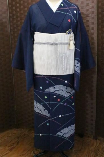 美品] 小柄 絽 夏着物 色無地 青 紺 薄物 夏物 略礼装 うそつき