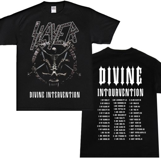 <img class='new_mark_img1' src='https://img.shop-pro.jp/img/new/icons1.gif' style='border:none;display:inline;margin:0px;padding:0px;width:auto;' />Slayer / スレイヤー - Divine Intervention 2014 Dates. Tシャツ【お取寄せ】