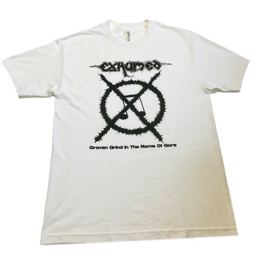 【即納商品】Exhumed / イグジュームド - Grind Symbol (White). Tシャツ（Lサイズ）