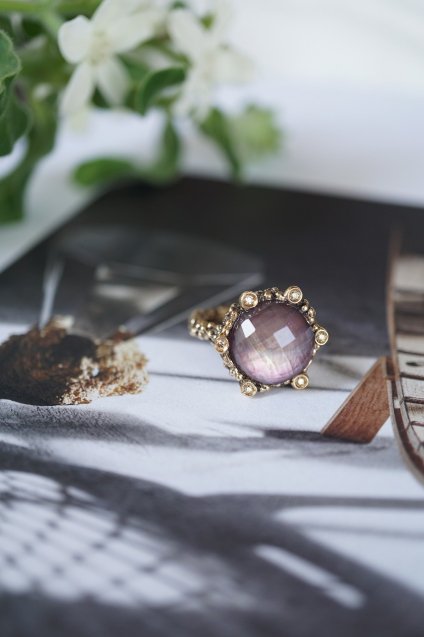 DanielademarchiダニエラデマルキDiamond small Ring AN913 BZBRブロンズ Amesist/Mother of Pearl/Crystal