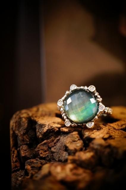 Diamond small Ring AN913 AGBR GreenAgate/Mother of Pearl/Crystal オーダー商品