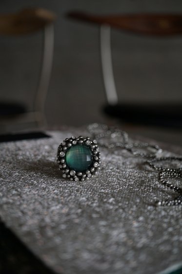 Diamond Ring (ダイヤモンドリング）[AN909]Silver Greenagete/Mother of Pearl/Crystal】Freesize　オーダー商品