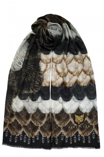 カシミア大判ストール XL長方形 アニマル柄Foxfur Brown/White/Black 残り1枚