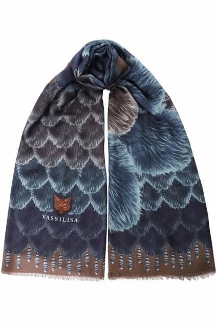 カシミア大判ストール XL長方形 アニマル柄Foxfur Brown/Navy/Blue 3枚