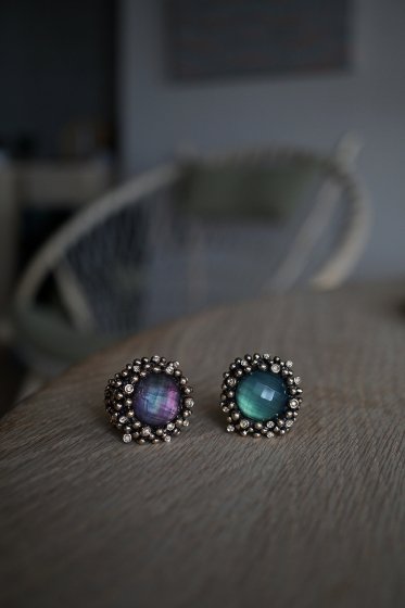 Diamond Ring (ダイヤモンドリング）[AN909 BZBR Bronze Greenagete/Black mother of pearl/Crystal】Freesize