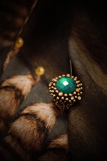 Diamond Ring (ダイヤモンドリング）[AN909 BZBR Bronze Greenagete/Black mother of pearl/Crystal】Freesize