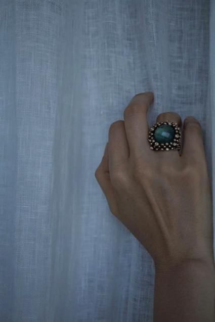 Diamond Ring (ダイヤモンドリング)[AN909 BZBR Bronze Greenagete/Black mother of pearl/Crystal】Freesize