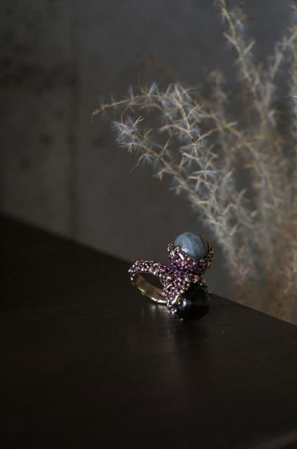 Double Stones SnakeRing(リング) AN37 OTVIO Labradorite&Q.Fume Freesize
