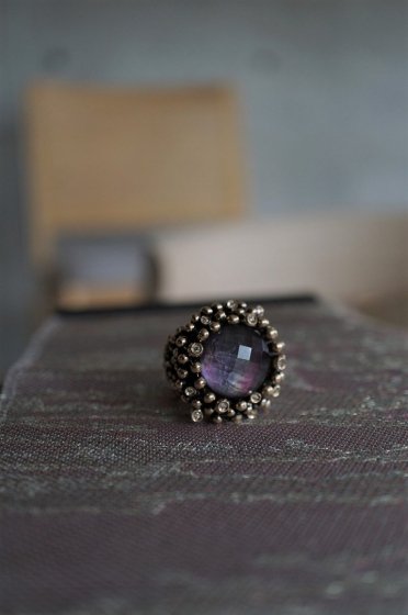 Daniela de Marchi(ダニエラデマルキ)Diamond Ring [AN909 Bronze Amesist/mother of pearl/Crystal】Freesize 